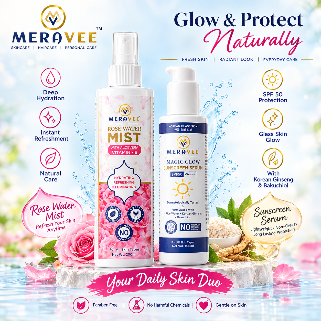 PUJA SPECIAL COMBO OFFER (Buy Magic Glow Sun Screen Serum Get Rose Face Mist)