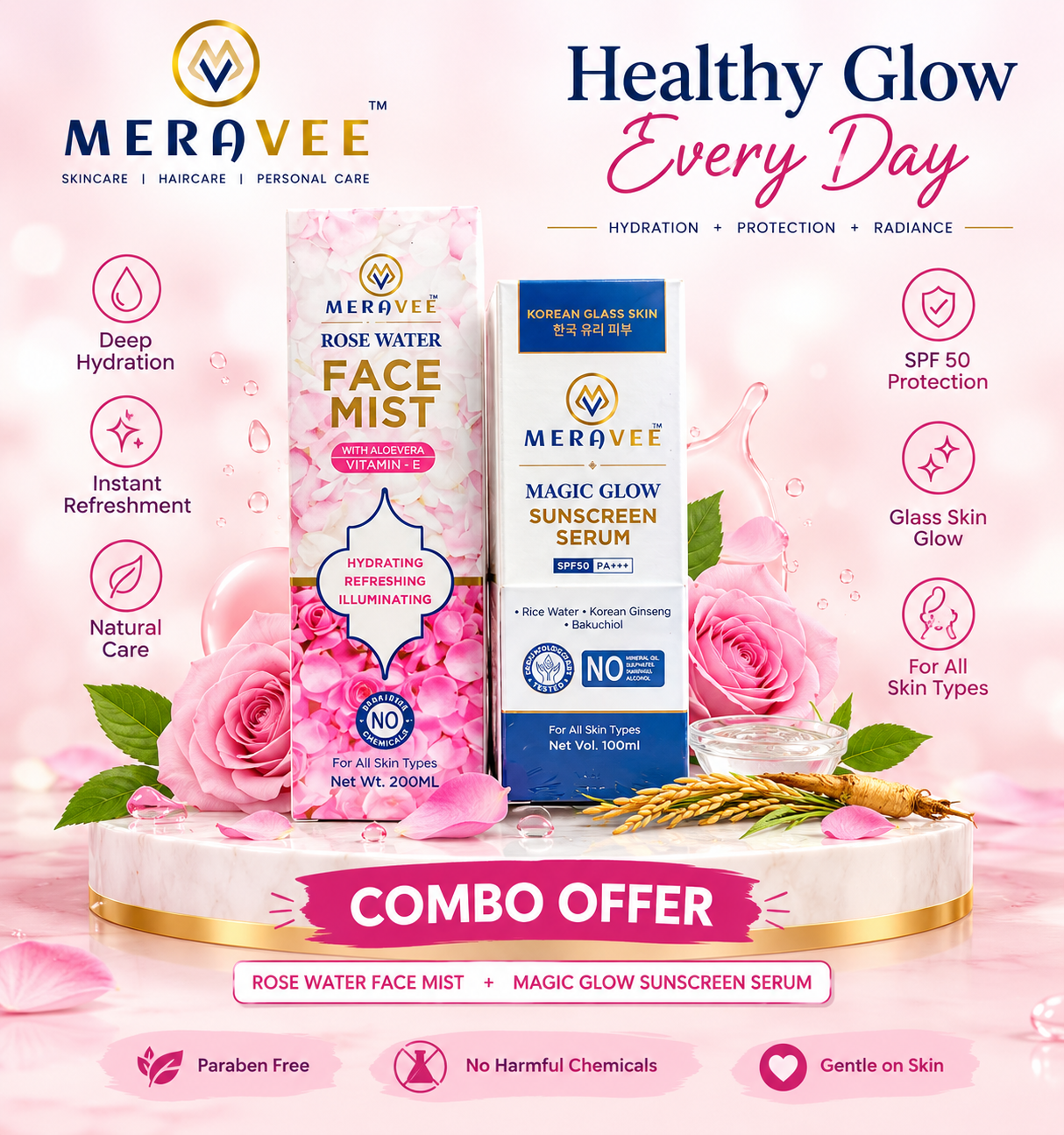 PUJA SPECIAL COMBO OFFER (Buy Magic Glow Sun Screen Serum Get Rose Face Mist)